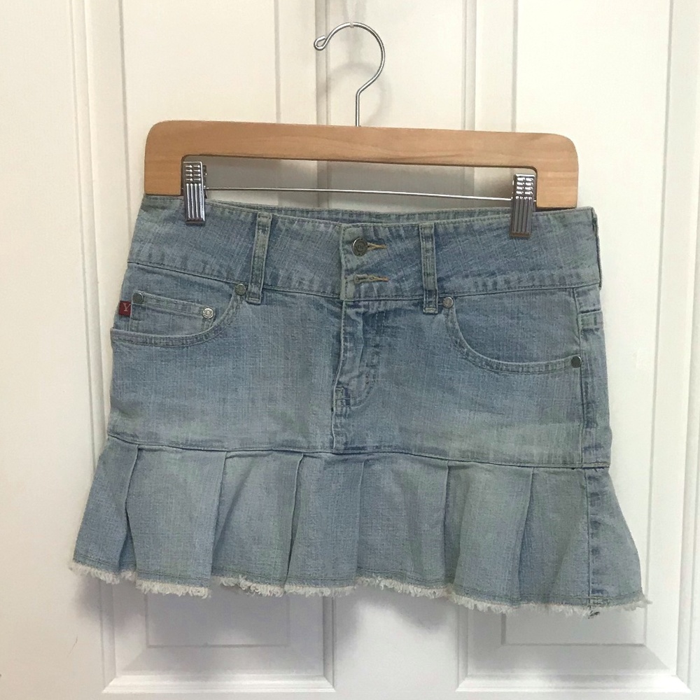 YMI Pleated Ruffle Jean Skirt